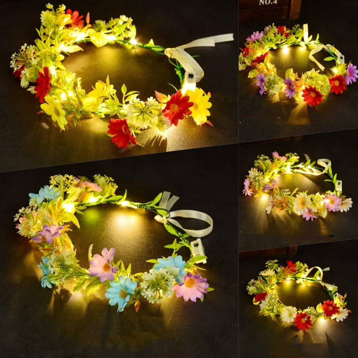 Women Accessories Photos - Coroa de flores com luzes LED,